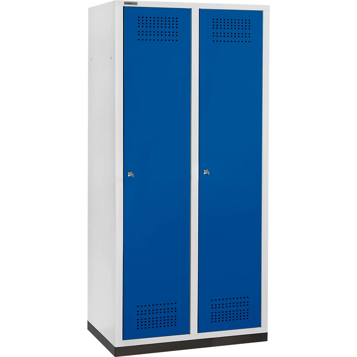 Schäfer Shop Genius Kledinglocker met fitting, 2 compartimenten, 400 mm compartimentbreedte, cilinderslot, lichtgrijs/gentiaanblauw