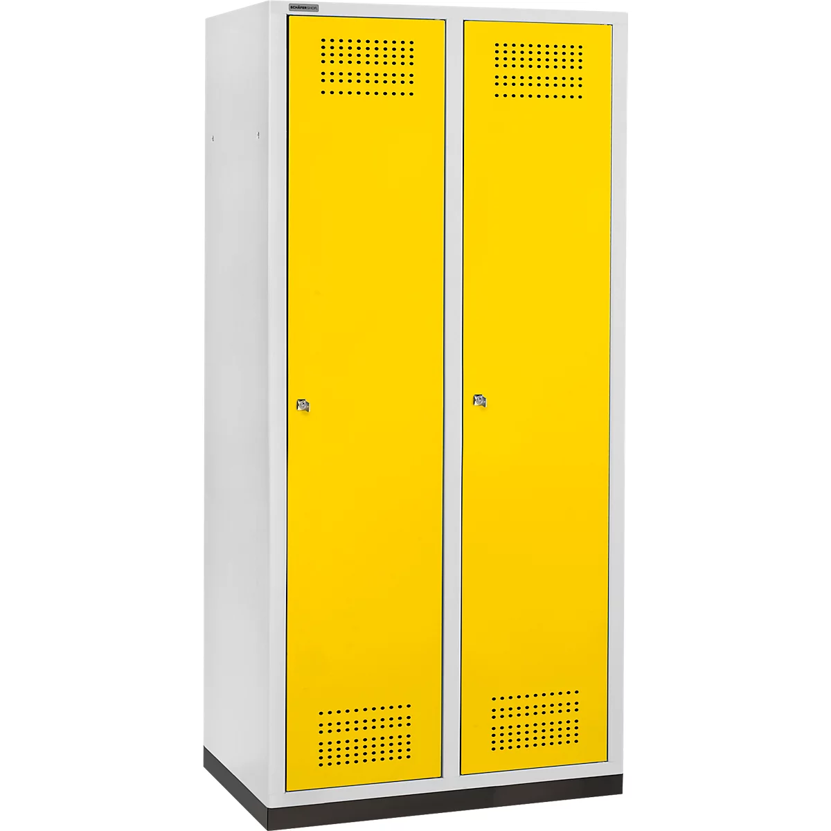 Schäfer Shop Genius Kledinglocker met fitting, 2 compartimenten, 400 mm compartimentbreedte, cilinderslot, lichtgrijs/koolzaadgeel