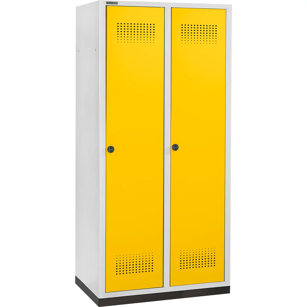 Schäfer Shop Genius Kledinglocker met fitting, 2 compartimenten, 400 mm compartimentbreedte, veiligheidsdraaigrendelslot, lichtgrijs/koolzaadgeel