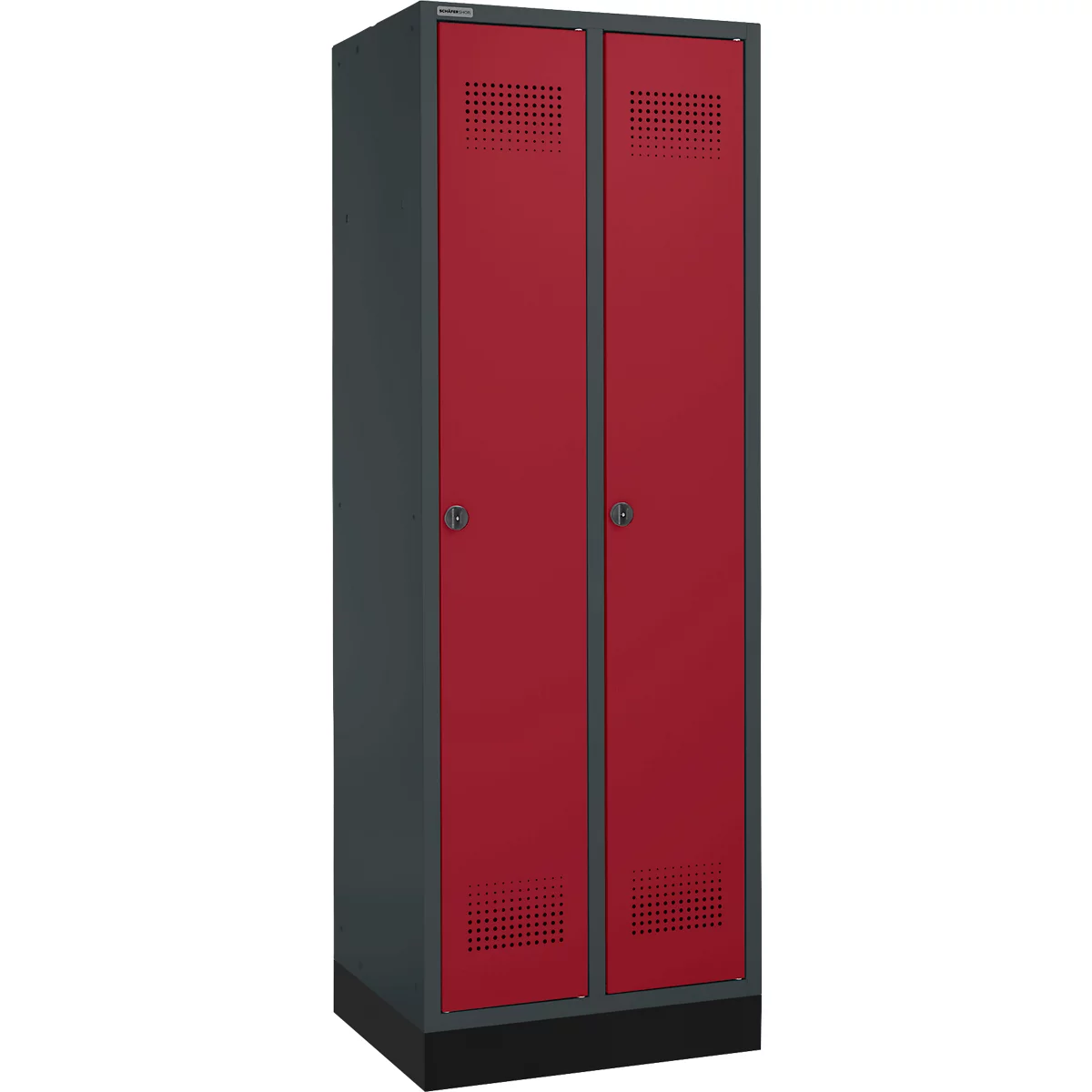Schäfer Shop Genius Kledinglocker met fitting, 2 compartimenten, veiligheidsdraaigrendelslot, antraciet RAL 7016/rood
