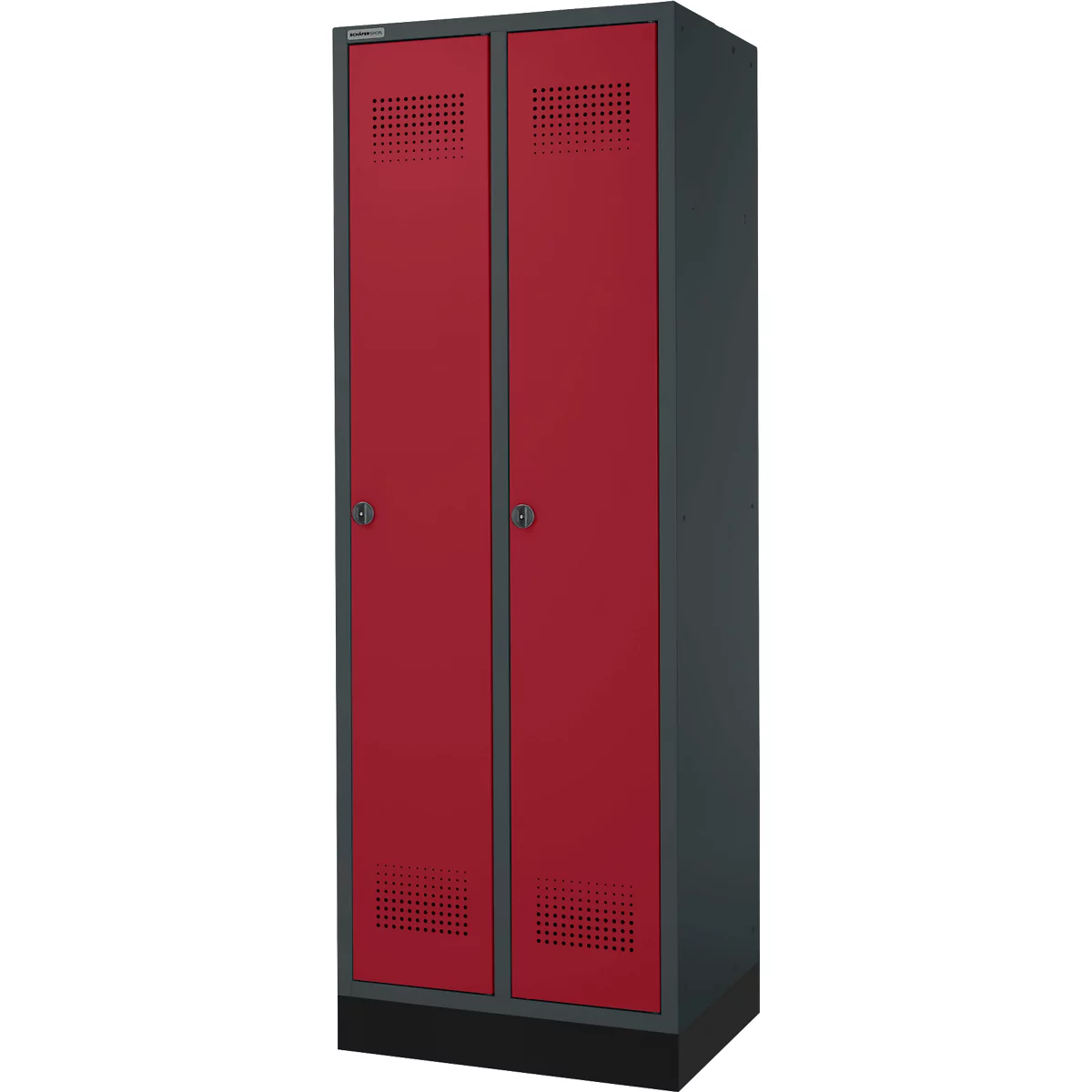 Schäfer Shop Genius Kledinglocker met fitting, 2 compartimenten, veiligheidsdraaigrendelslot, antraciet RAL 7016/rood