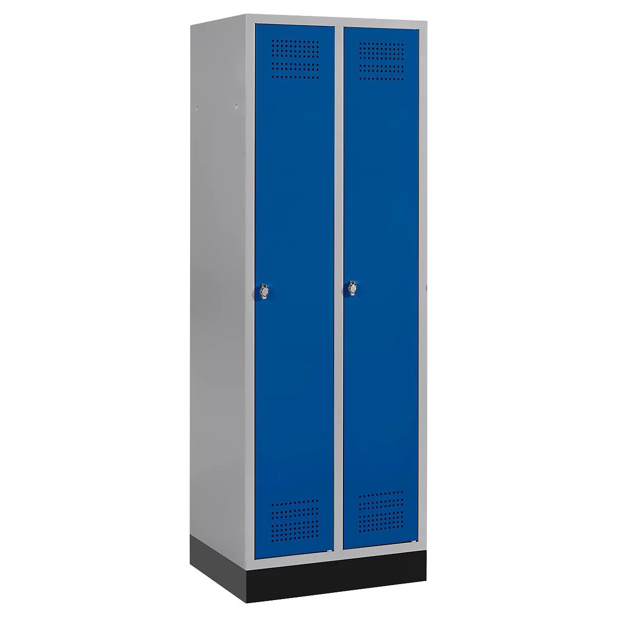 Schäfer Shop Genius Kledinglocker met fitting, 2 compartimenten, veiligheidsdraaigrendelslot, blank aluminium/gentiaanblauw