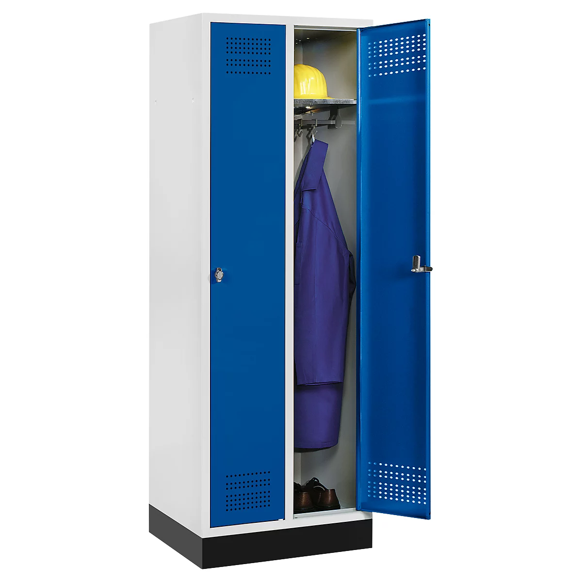 Schäfer Shop Genius Kledinglocker met fitting, 2 compartimenten, veiligheidsdraaigrendelslot, lichtgrijs/gentiaanblauw