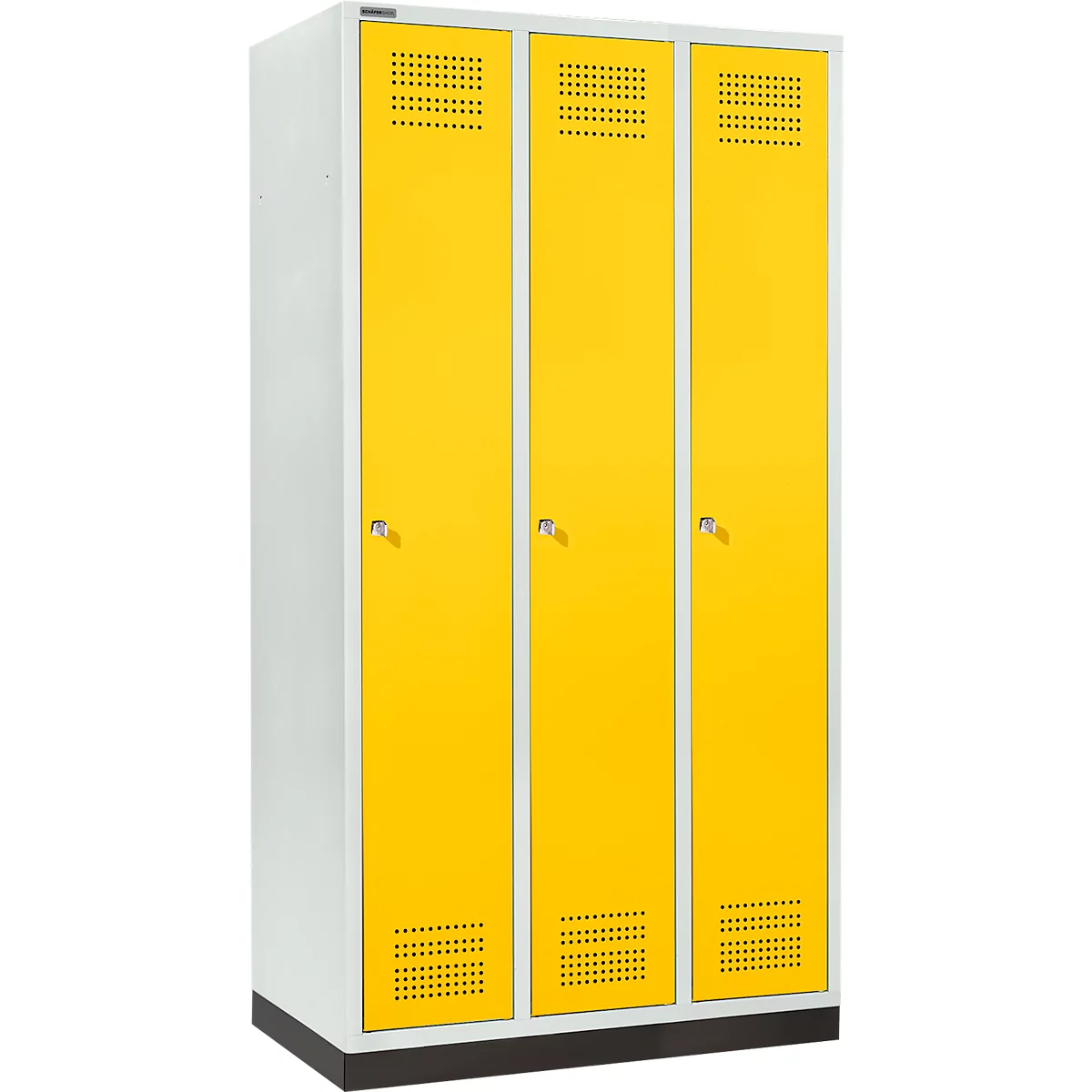 Schäfer Shop Genius Kledinglocker met fitting, 3 compartimenten, 300 mm compartimentbreedte, cilinderslot, deur koolzaadgeel
