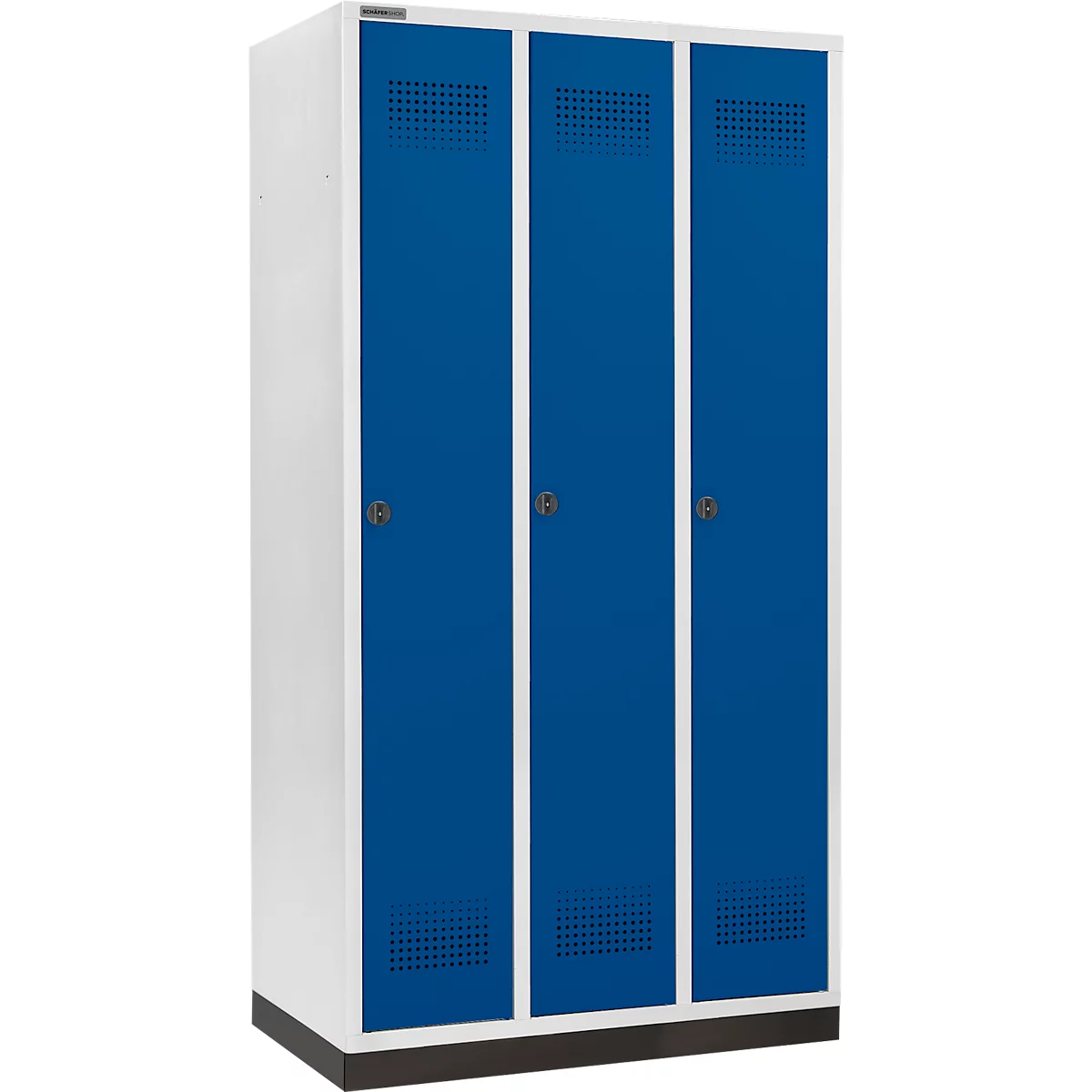 Schäfer Shop Genius Kledinglocker met fitting, 3 compartimenten, 300 mm compartimentbreedte, veiligheidsdraaigrendelslot, gentiaanblauw
