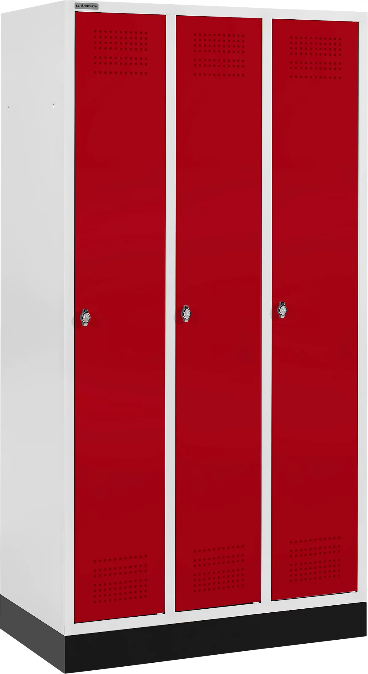 Schäfer Shop Genius Kledinglocker met fitting, 3 compartimenten, veiligheidsdraaigrendelslot, lichtgrijs/rood