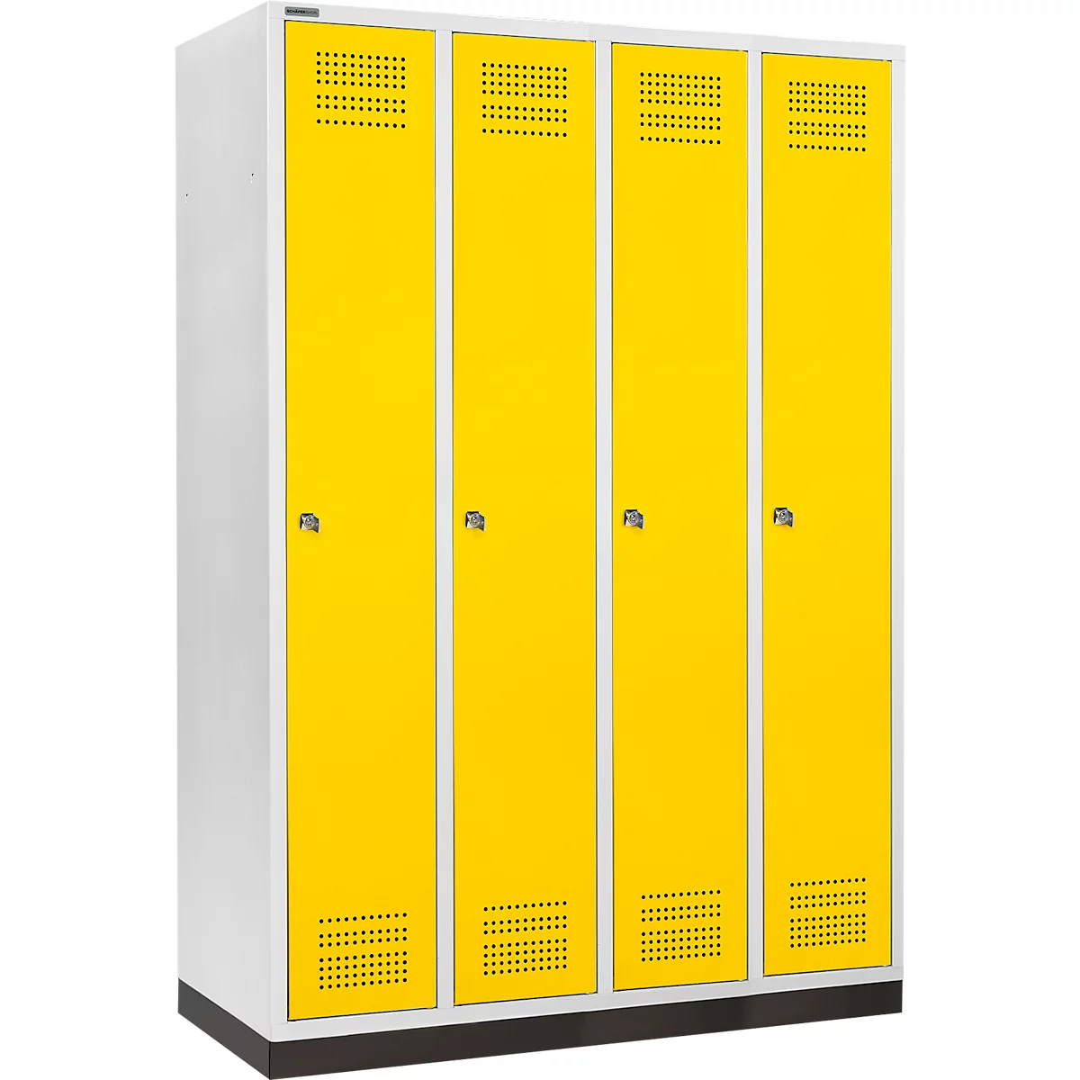Schäfer Shop Genius Kledinglocker met fitting, 4 compartimenten, 300 mm compartimentbreedte, cilinderslot, deur koolzaadgeel