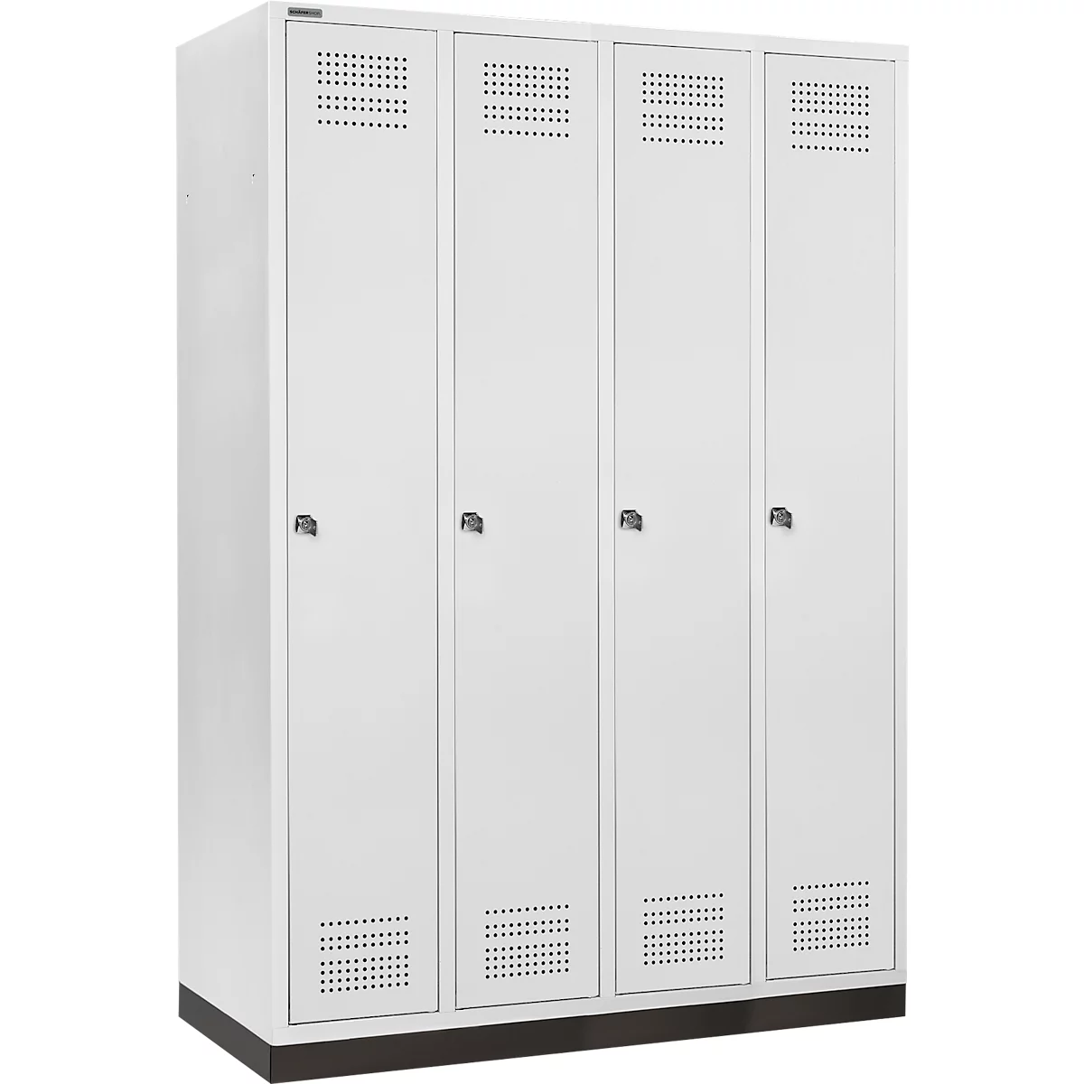 Schäfer Shop Genius Kledinglocker met fitting, 4 compartimenten, 300 mm compartimentbreedte, cilinderslot, lichtgrijs