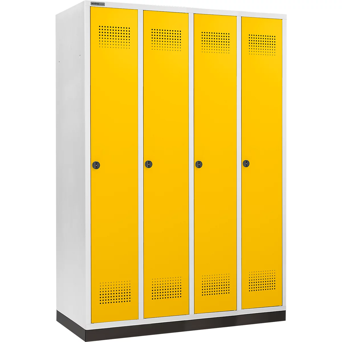 Schäfer Shop Genius Kledinglocker met fitting, 4 compartimenten, 300 mm compartimentbreedte, draaigrendelslot, deur koolzaadgeel