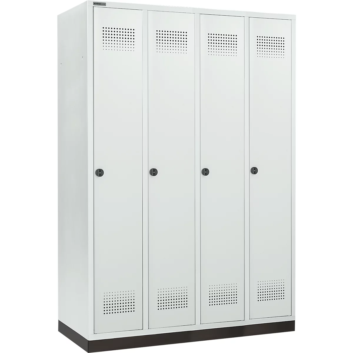 Schäfer Shop Genius Kledinglocker met fitting, 4 compartimenten, 300 mm compartimentbreedte, draaigrendelslot, lichtgrijs