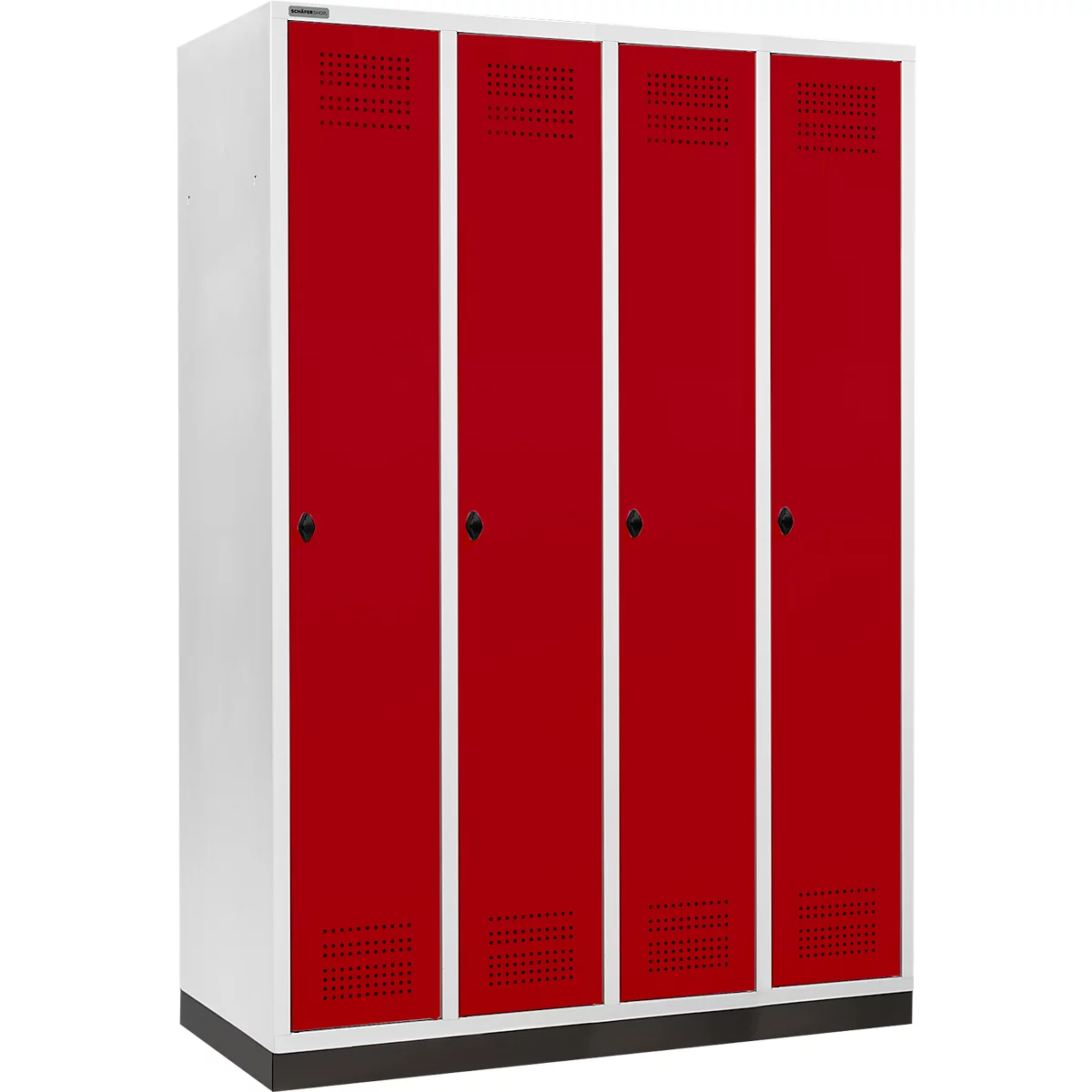 Schäfer Shop Genius Kledinglocker met fitting, 4 compartimenten, 300 mm compartimentbreedte, draaigrendelslot, robijnrood