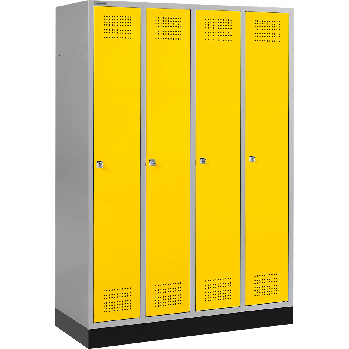 Schäfer Shop Genius Kledinglocker met fitting, 4 compartimenten, cilinderslot, blank aluminium/geel