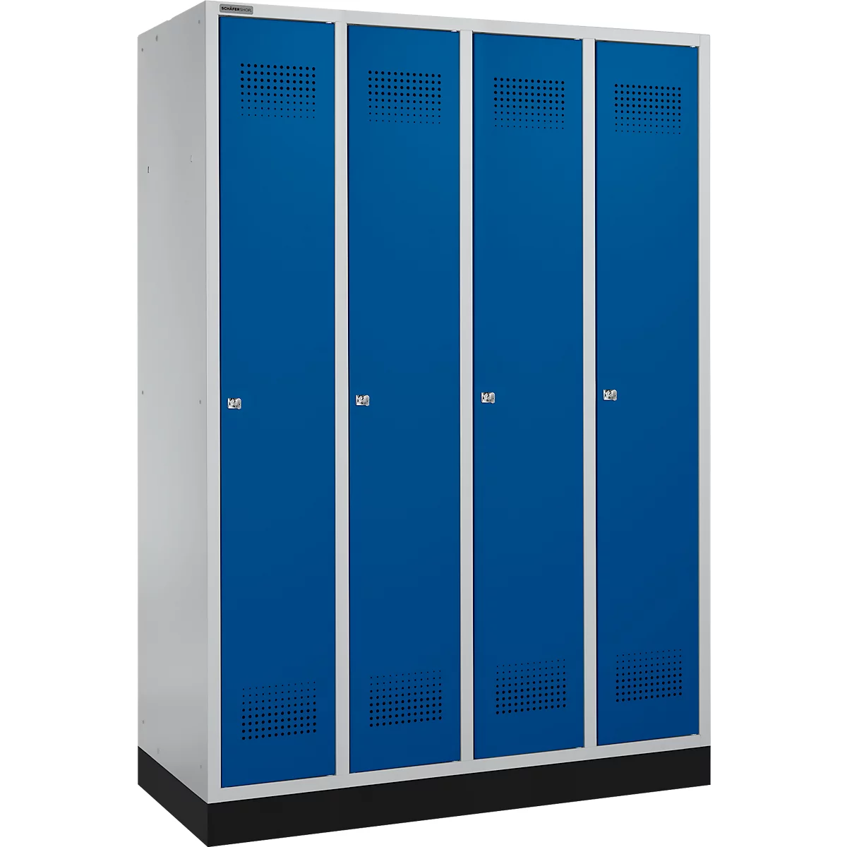 Schäfer Shop Genius Kledinglocker met fitting, 4 compartimenten, cilinderslot, blank aluminium/gentiaanblauw