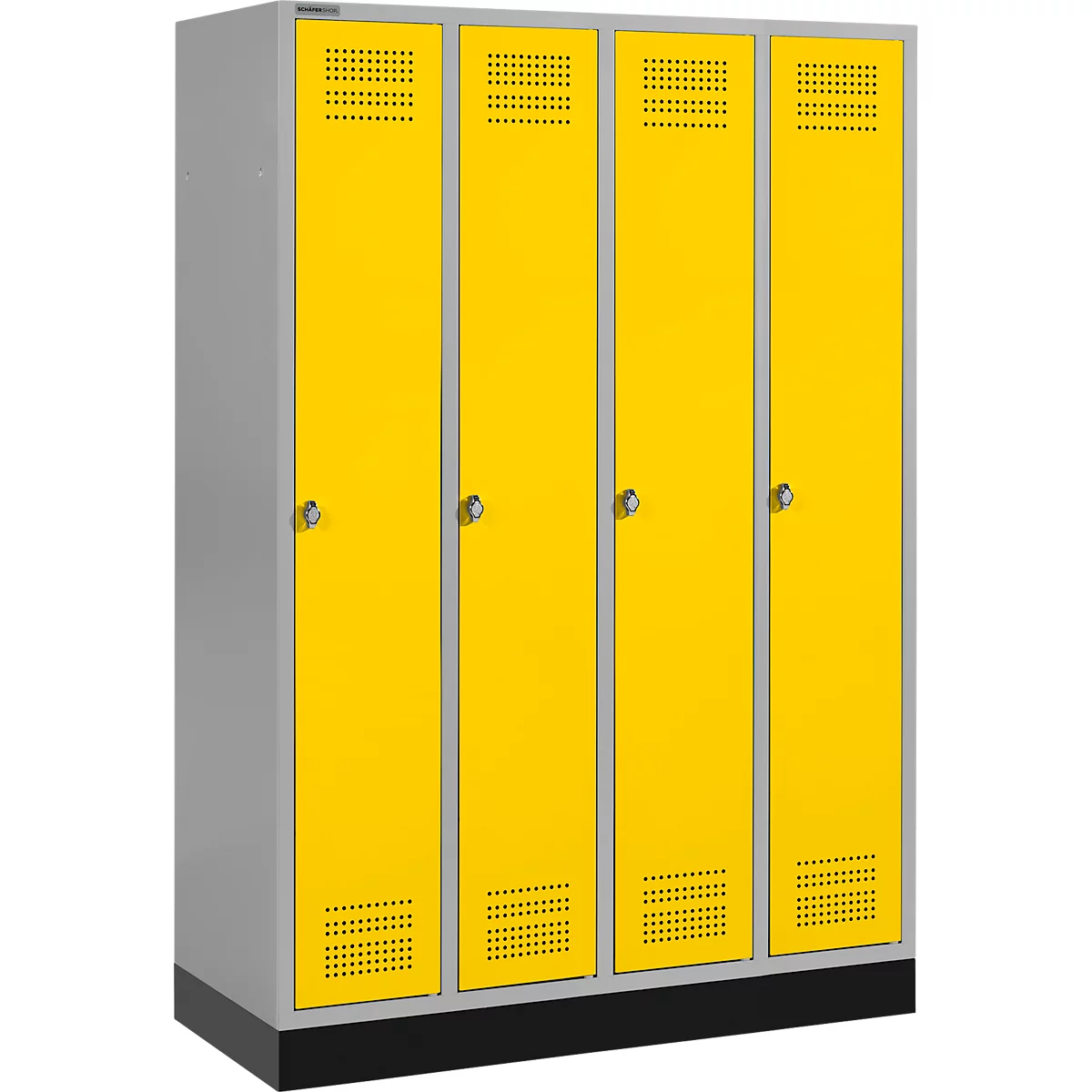 Schäfer Shop Genius Kledinglocker met fitting, 4 compartimenten, draaigrendelslot, blank aluminium/geel