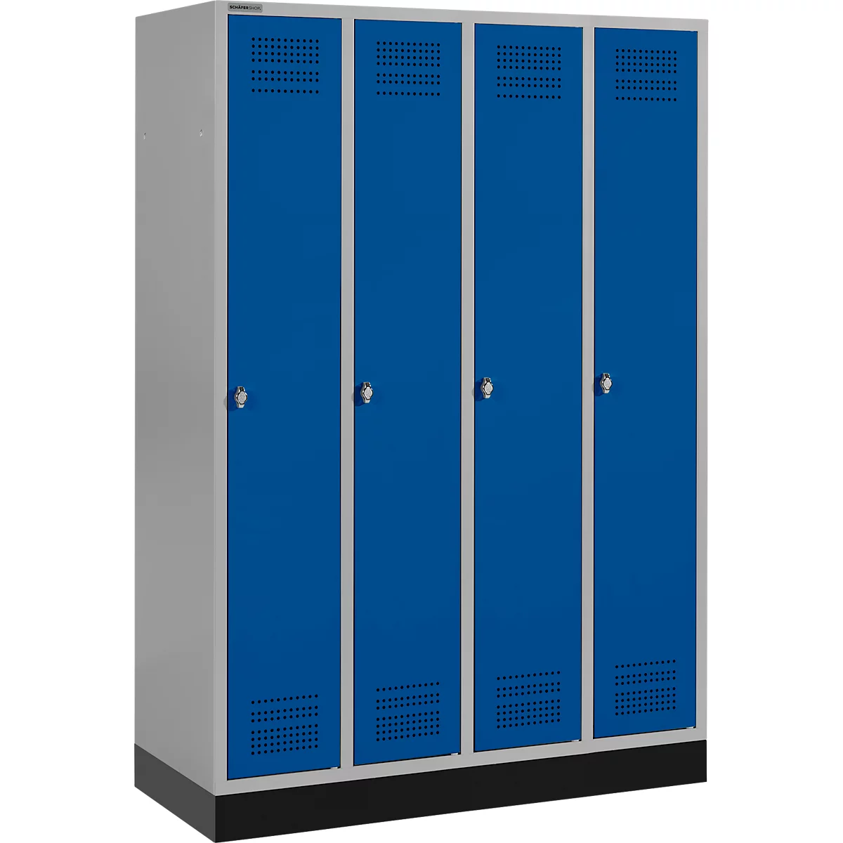 Schäfer Shop Genius Kledinglocker met fitting, 4 compartimenten, draaigrendelslot, blank aluminium/gentiaanblauw