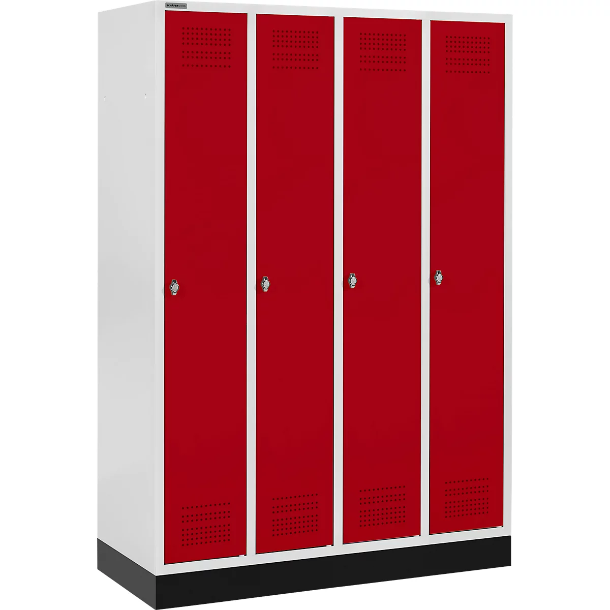 Schäfer Shop Genius Kledinglocker met fitting, 4 compartimenten, draaigrendelslot, lichtgrijs/rood