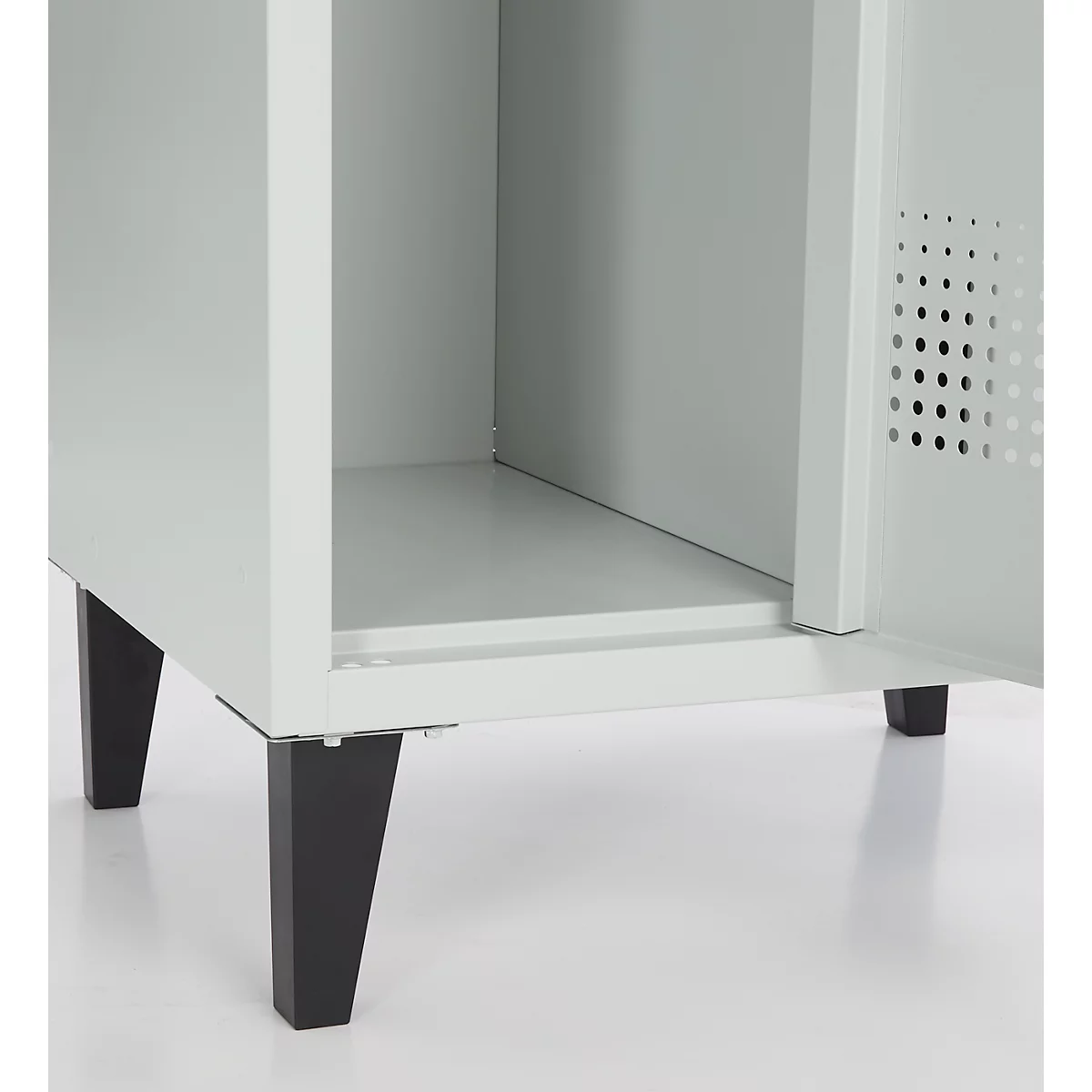 Schäfer Shop Genius Kledinglocker met poten, 2 compartimenten, B 630 x D 500 X H 1850 mm, veiligheidsdraaigrendelslot, lichtgrijs/lichtgrijs