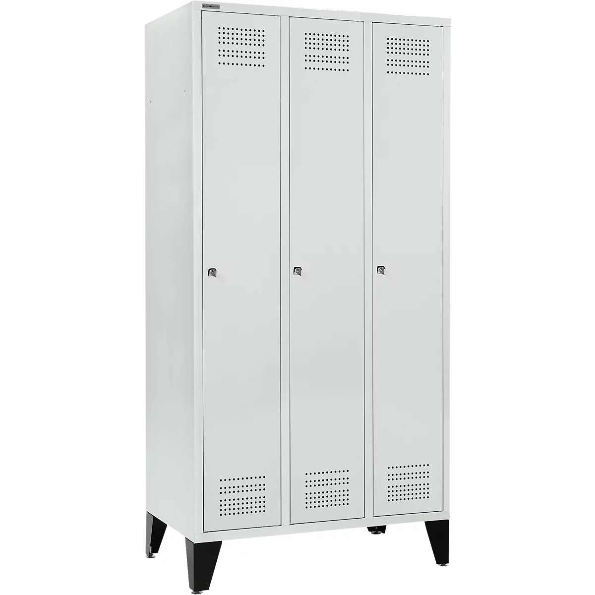 Schäfer Shop Genius Kledinglocker met poten, 3 compartimenten, 300 mm compartimentbreedte, cilinderslot, lichtgrijs/lichtgrijs