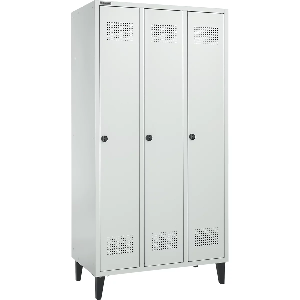 Schäfer Shop Genius Kledinglocker met poten, 3 compartimenten, 300 mm compartimentbreedte, veiligheidsdraaigrendelslot, lichtgrijs/lichtgrijs