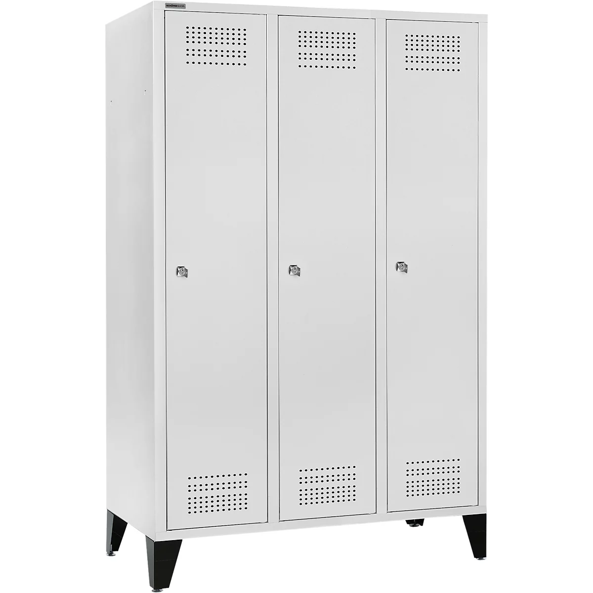 Schäfer Shop Genius Kledinglocker met poten, 3 compartimenten, 400 mm compartimentbreedte, cilinderslot, lichtgrijs/lichtgrijs
