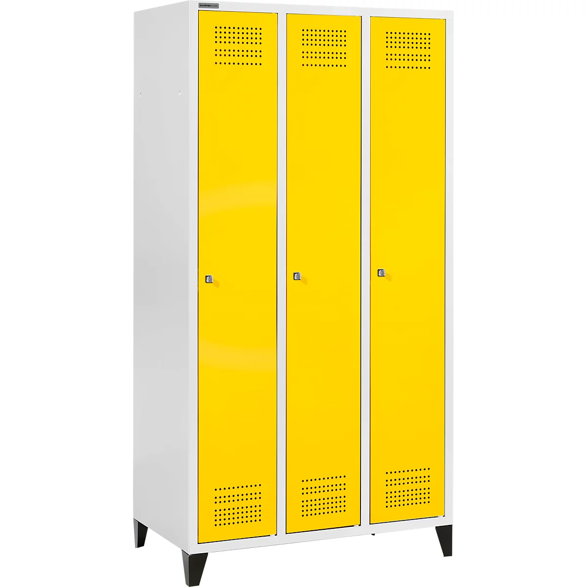 Schäfer Shop Genius Kledinglocker met poten, 3 compartimenten, cilinderslot, lichtgrijs/geel