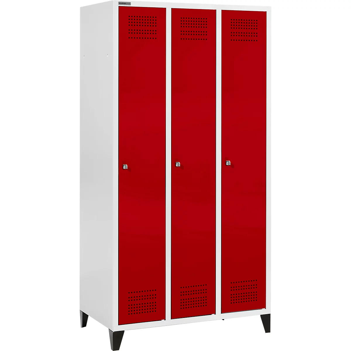 Schäfer Shop Genius Kledinglocker met poten, 3 compartimenten, cilinderslot, lichtgrijs/rood