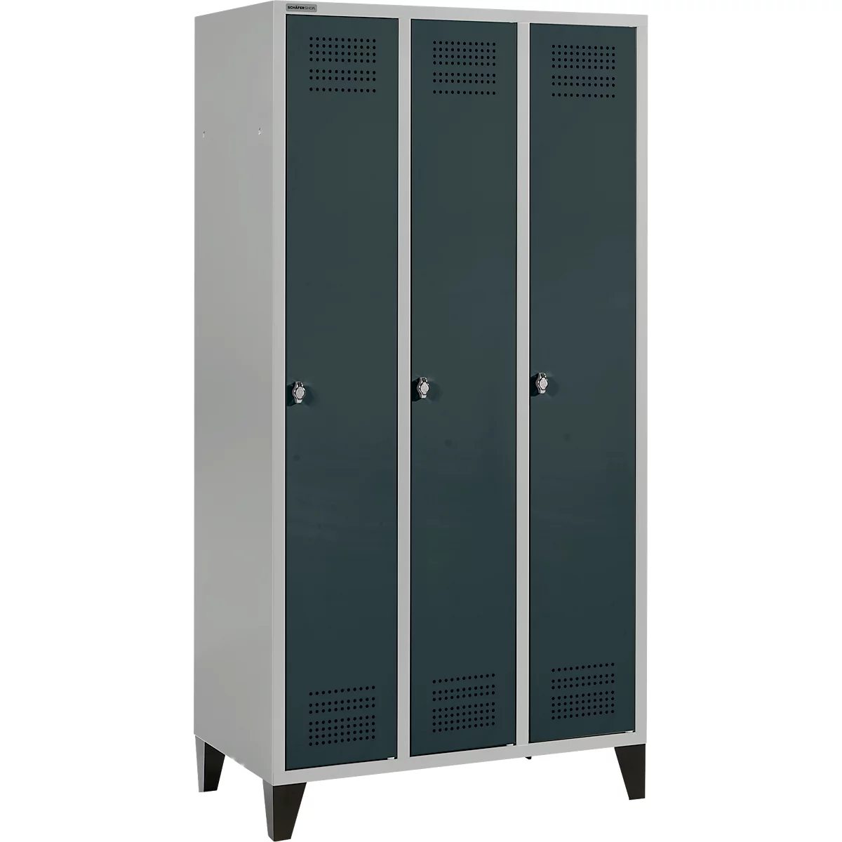 Schäfer Shop Genius Kledinglocker met poten, 3 compartimenten, draaigrendelslot, licht zilver/antraciet