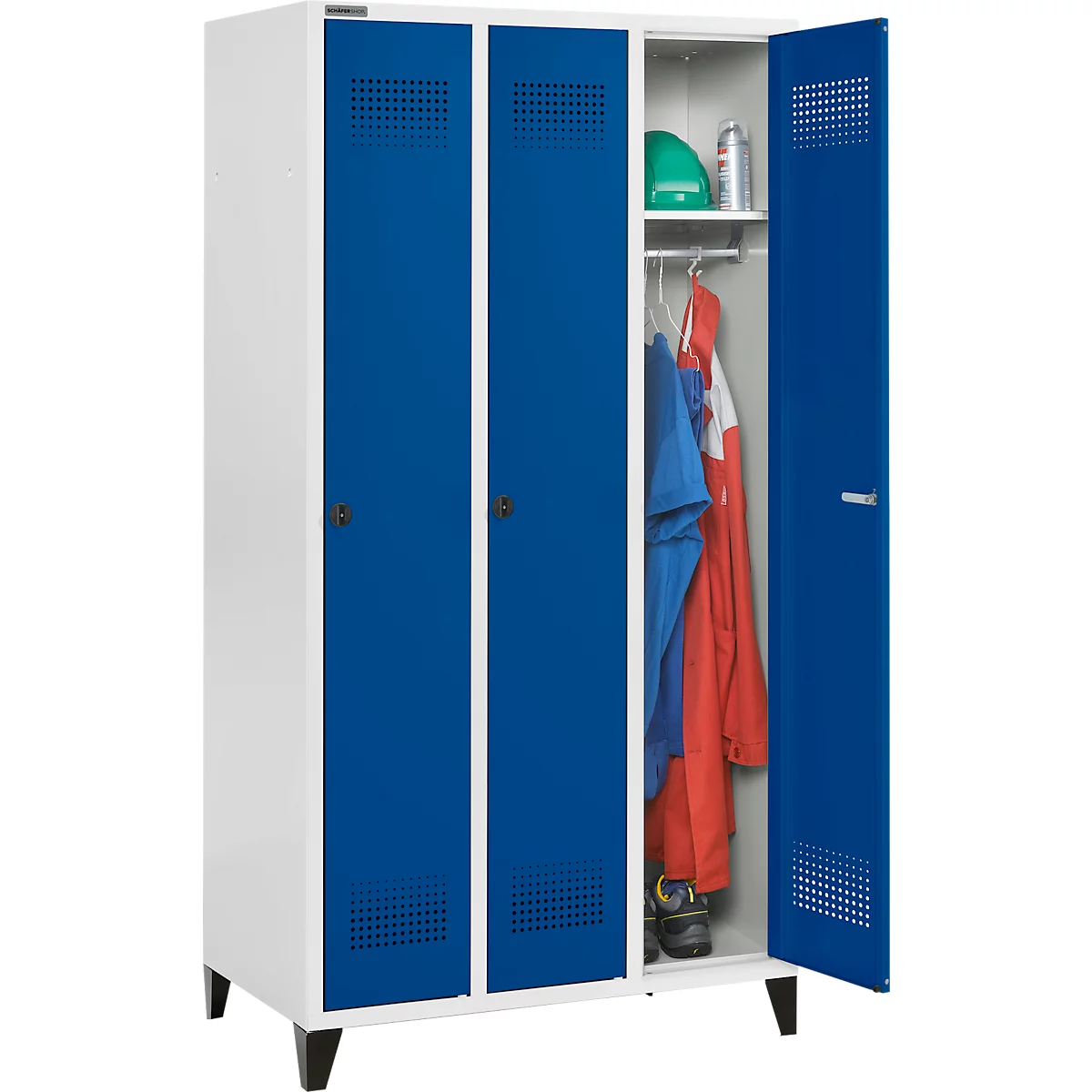 Schäfer Shop Genius Kledinglocker met poten, 3 compartimenten, draaigrendelslot, lichtgrijs/gentiaanblauw