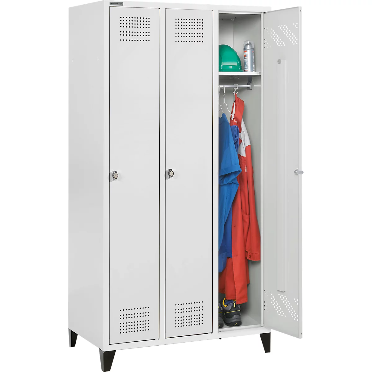 Schäfer Shop Genius Kledinglocker met poten, 3 compartimenten, draaigrendelslot, lichtgrijs/lichtgrijs