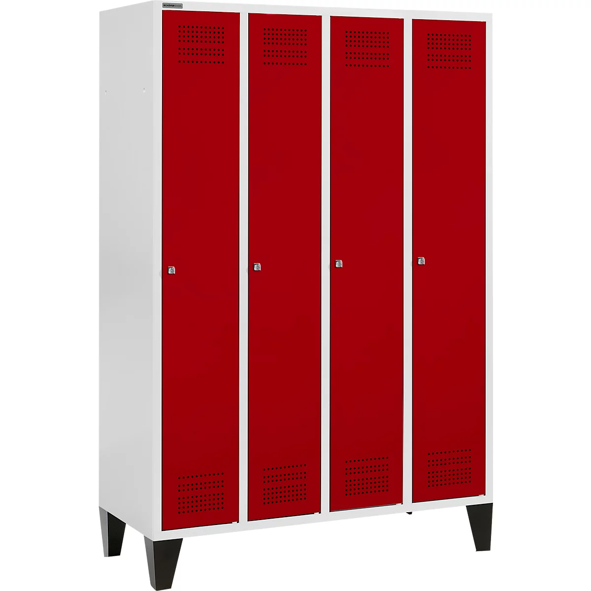 Schäfer Shop Genius Kledinglocker met poten, 4 compartimenten, cilinderslot, lichtgrijs/rood