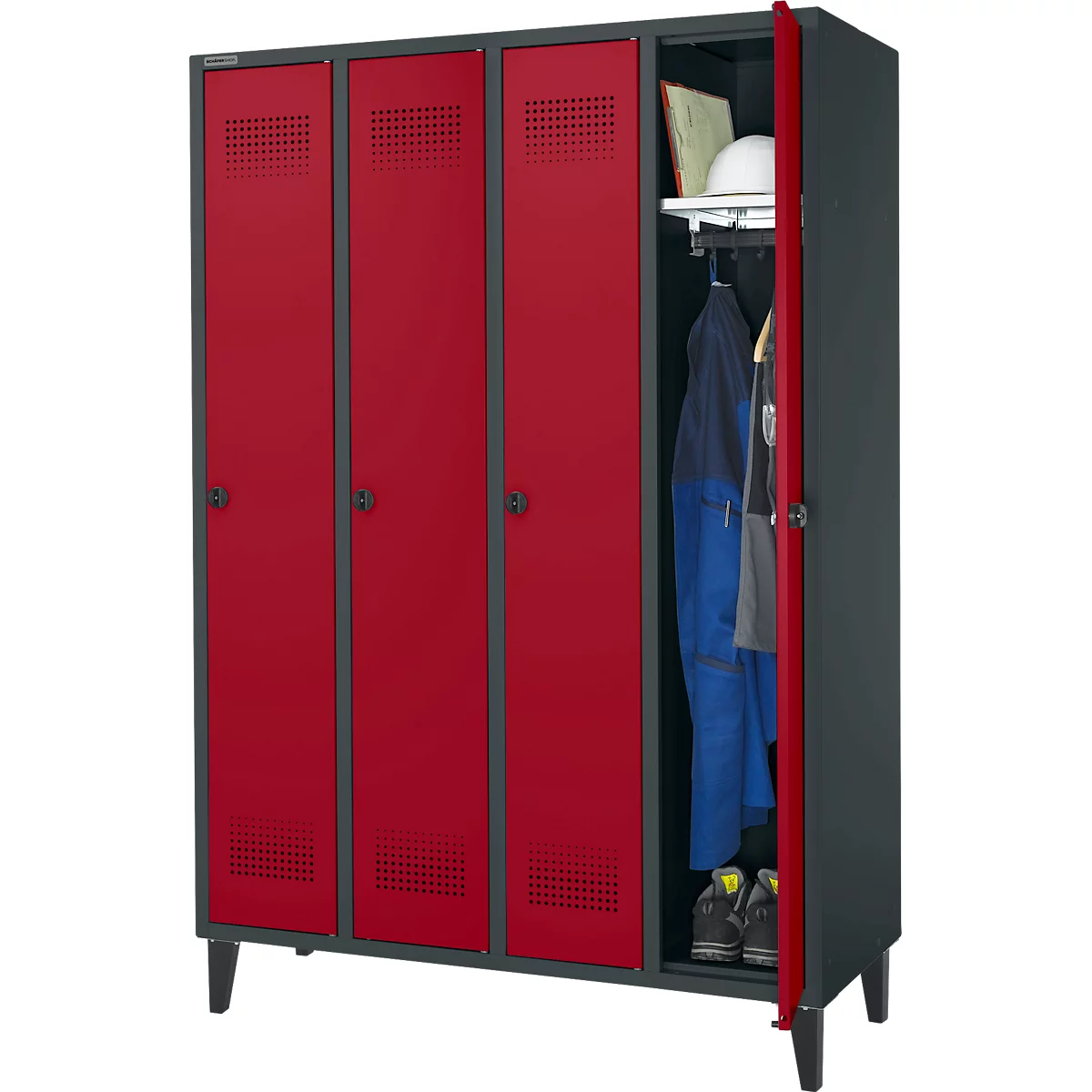 Schäfer Shop Genius Kledinglocker met poten, 4 compartimenten, draaigrendelslot, antraciet/rood