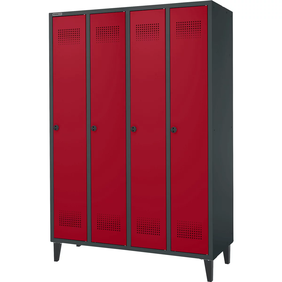 Schäfer Shop Genius Kledinglocker met poten, 4 compartimenten, draaigrendelslot, antraciet/rood
