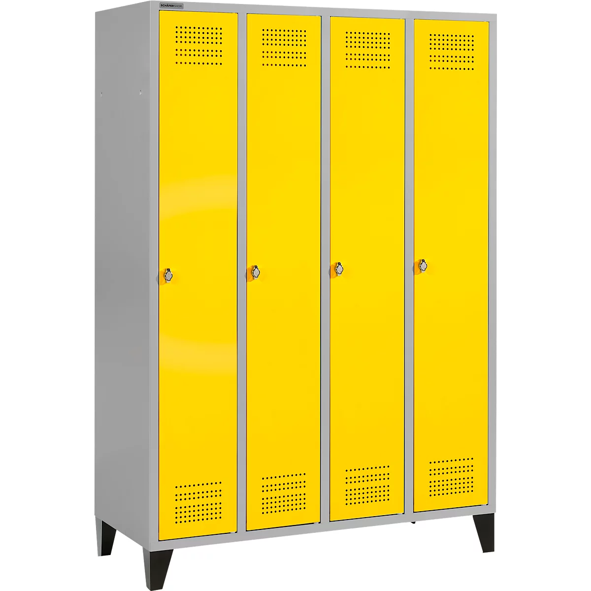 Schäfer Shop Genius Kledinglocker met poten, 4 compartimenten, draaigrendelslot, blank aluminium/geel