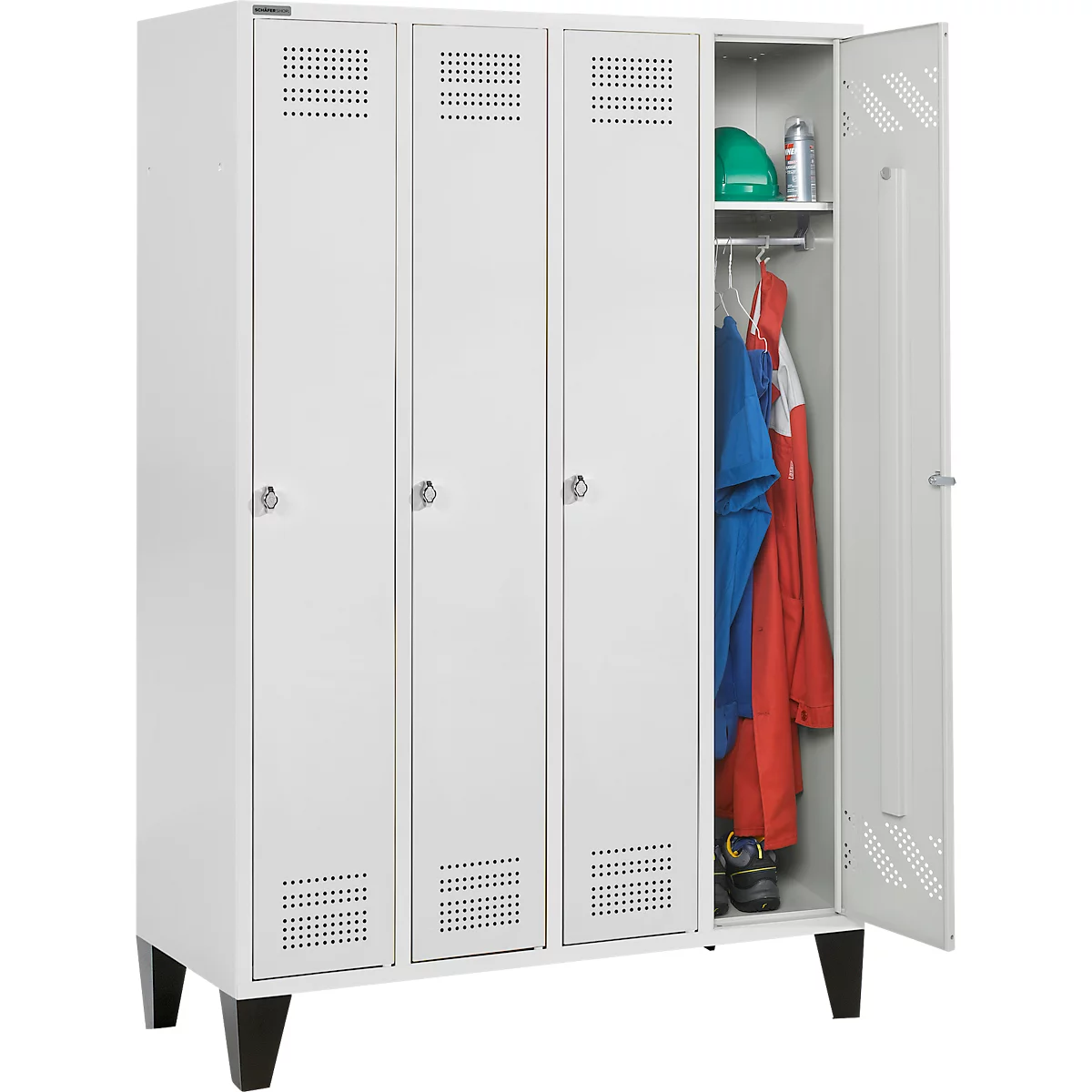 Schäfer Shop Genius Kledinglocker met poten, 4 compartimenten, draaigrendelslot, lichtgrijs/lichtgrijs