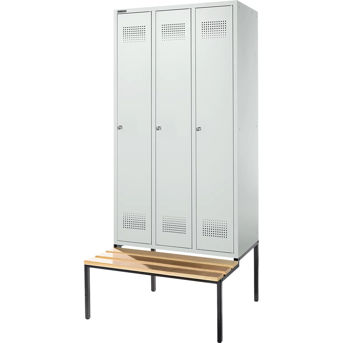 Schäfer Shop Genius Kledinglocker met zitbank, 3 compartimenten, 300 mm compartimentbreedte, cilinderslot, lichtgrijs/lichtgrijs