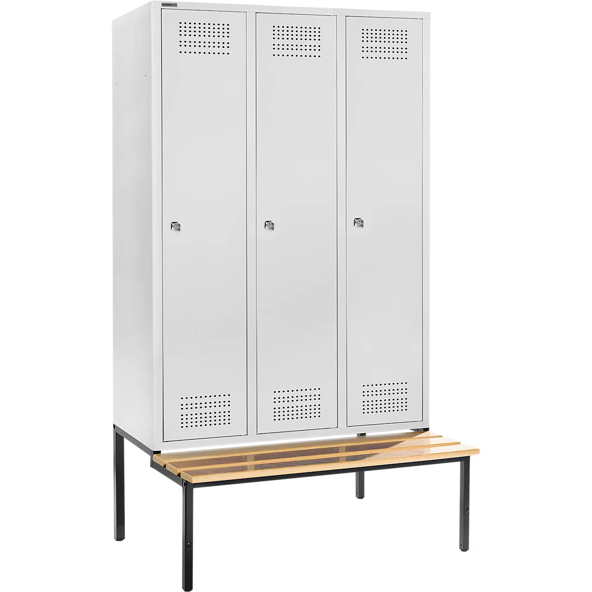 Schäfer Shop Genius Kledinglocker met zitbank, 3 compartimenten, 400 mm compartimentbreedte, cilinderslot, lichtgrijs/lichtgrijs