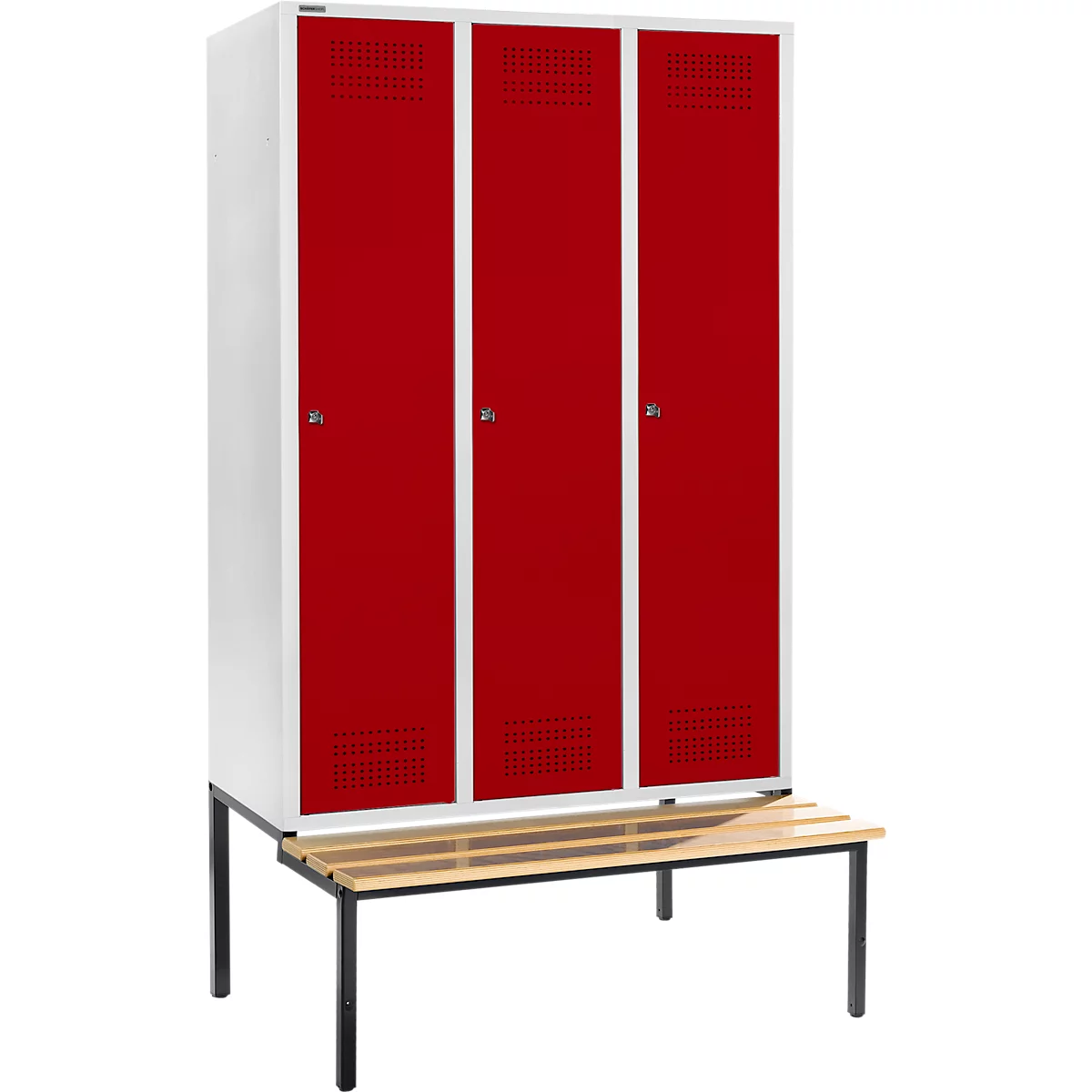 Schäfer Shop Genius Kledinglocker met zitbank, 3 compartimenten, 400 mm compartimentbreedte, cilinderslot, lichtgrijs/robijnrood