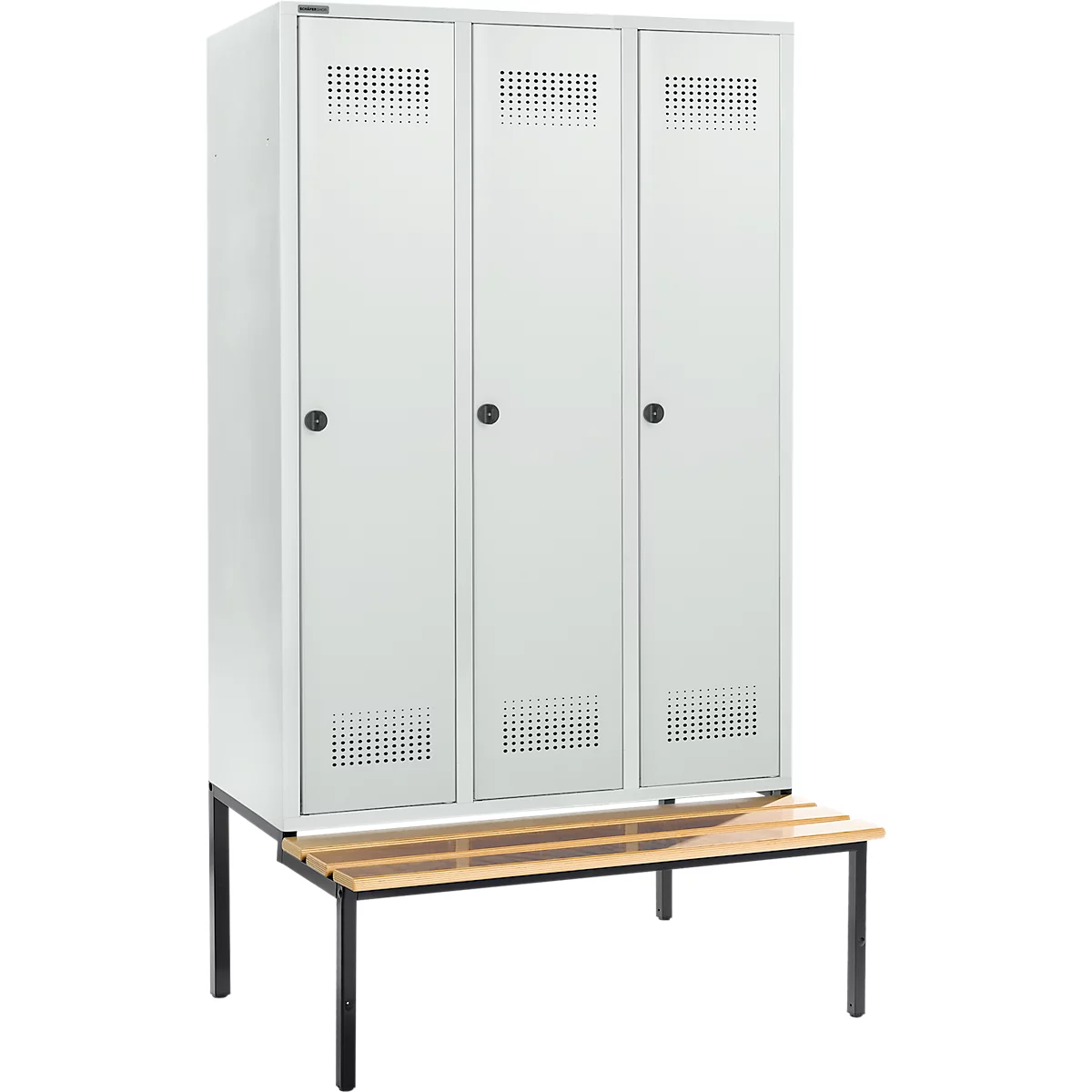 Schäfer Shop Genius Kledinglocker met zitbank, 3 compartimenten, 400 mm compartimentbreedte, veiligheidsdraaigrendelslot, lichtgrijs/lichtgrijs