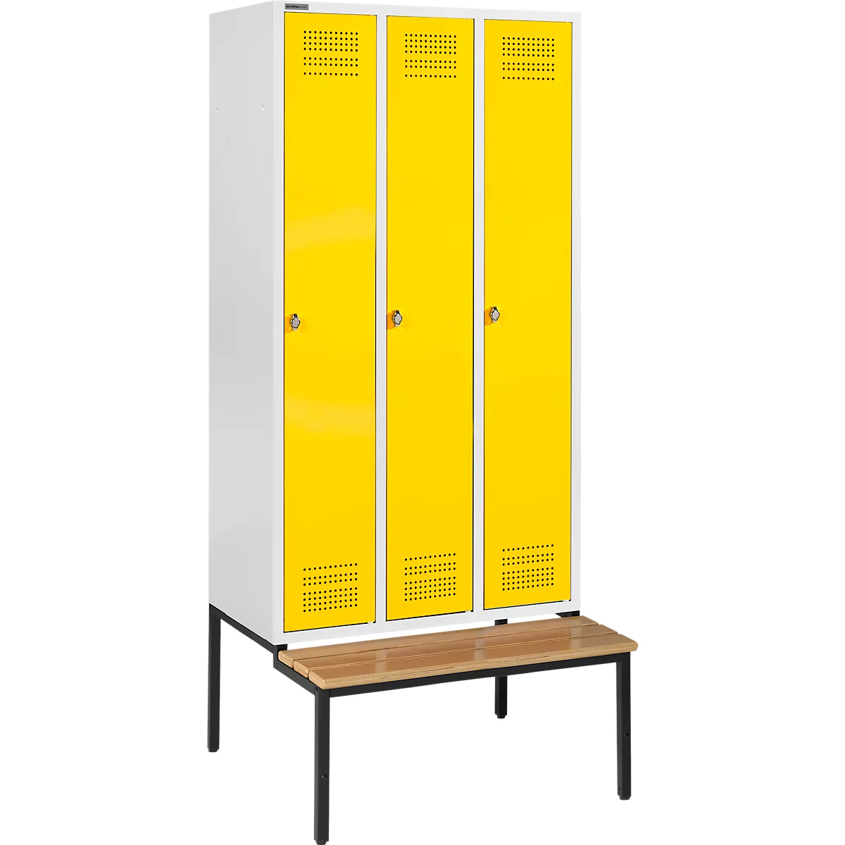 Schäfer Shop Genius Kledinglocker met zitbank, 3 compartimenten, draaigrendelslot, lichtgrijs/geel