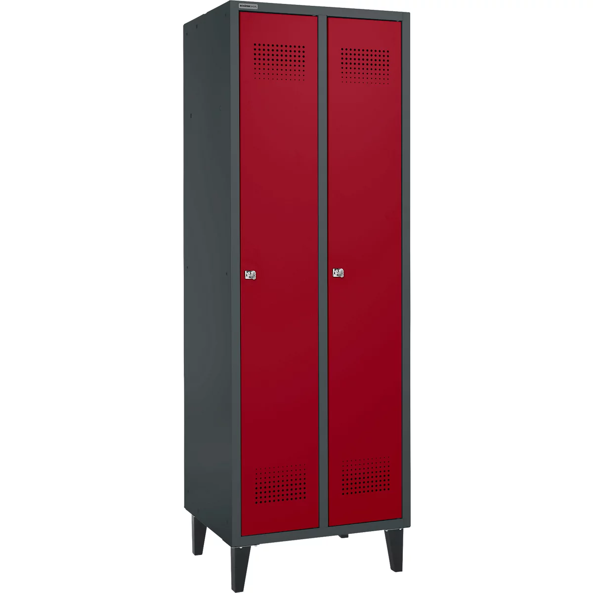 Schäfer Shop Genius Kleiderspind mit Füßen, 2 Abteile, Zylinderschloss, anthrazit RAL 7016/rot