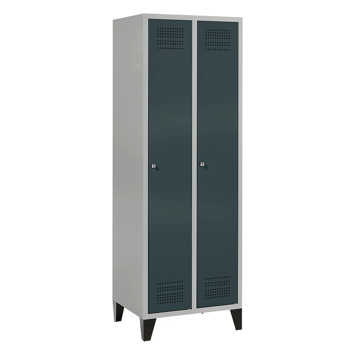 Schäfer Shop Genius Kleiderspind mit Füßen, 2 Abteile, Zylinderschloss, weißaluminium RAL 9016/anthrazit