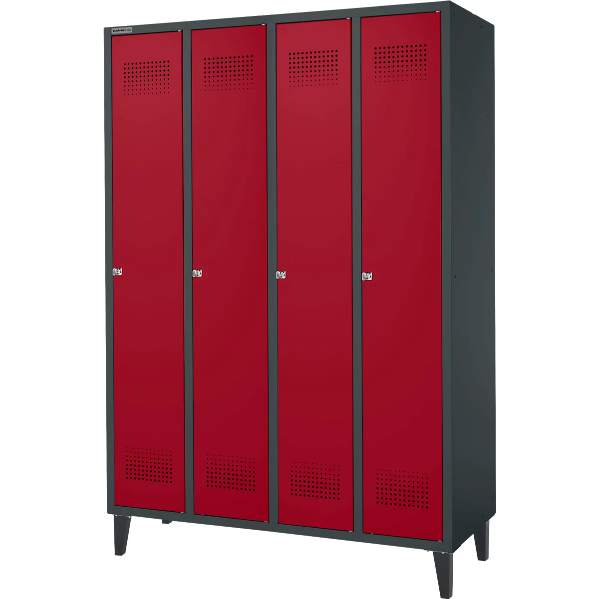 Schäfer Shop Genius Kleiderspind mit Füßen, 4 Abteile, Zylinderschloss, anthrazit/rot