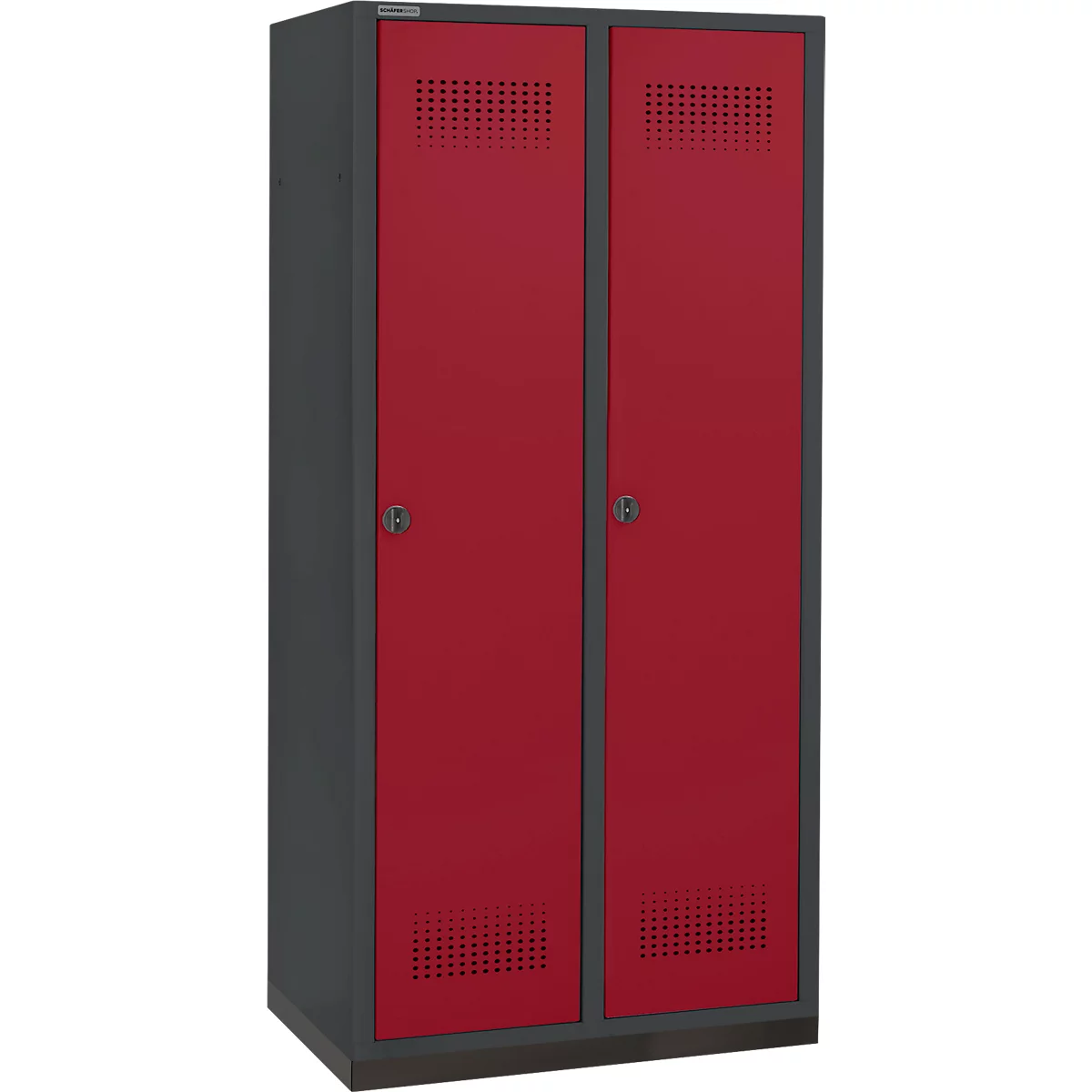Schäfer Shop Genius Kleiderspind mit Sockel, 2 Abteile, 400 mm Abteilbreite, Sicherheitsdrehriegelverschluss, anthrazit/rubinrot