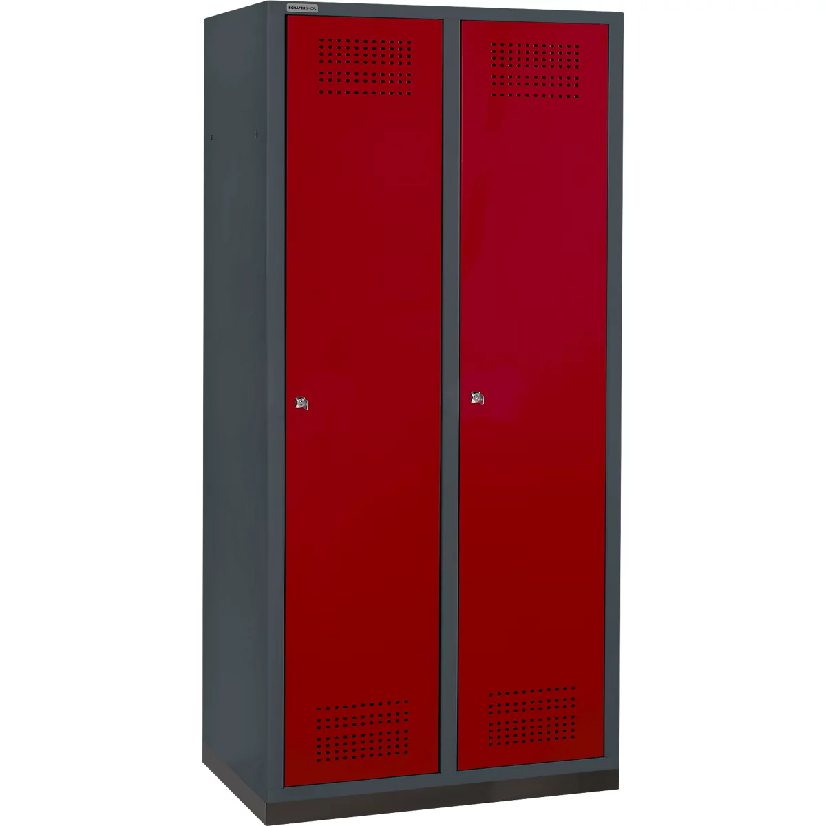 Schäfer Shop Genius Kleiderspind mit Sockel, 2 Abteile, 400 mm Abteilbreite, Zylinderschloss, anthrazit/rubinrot