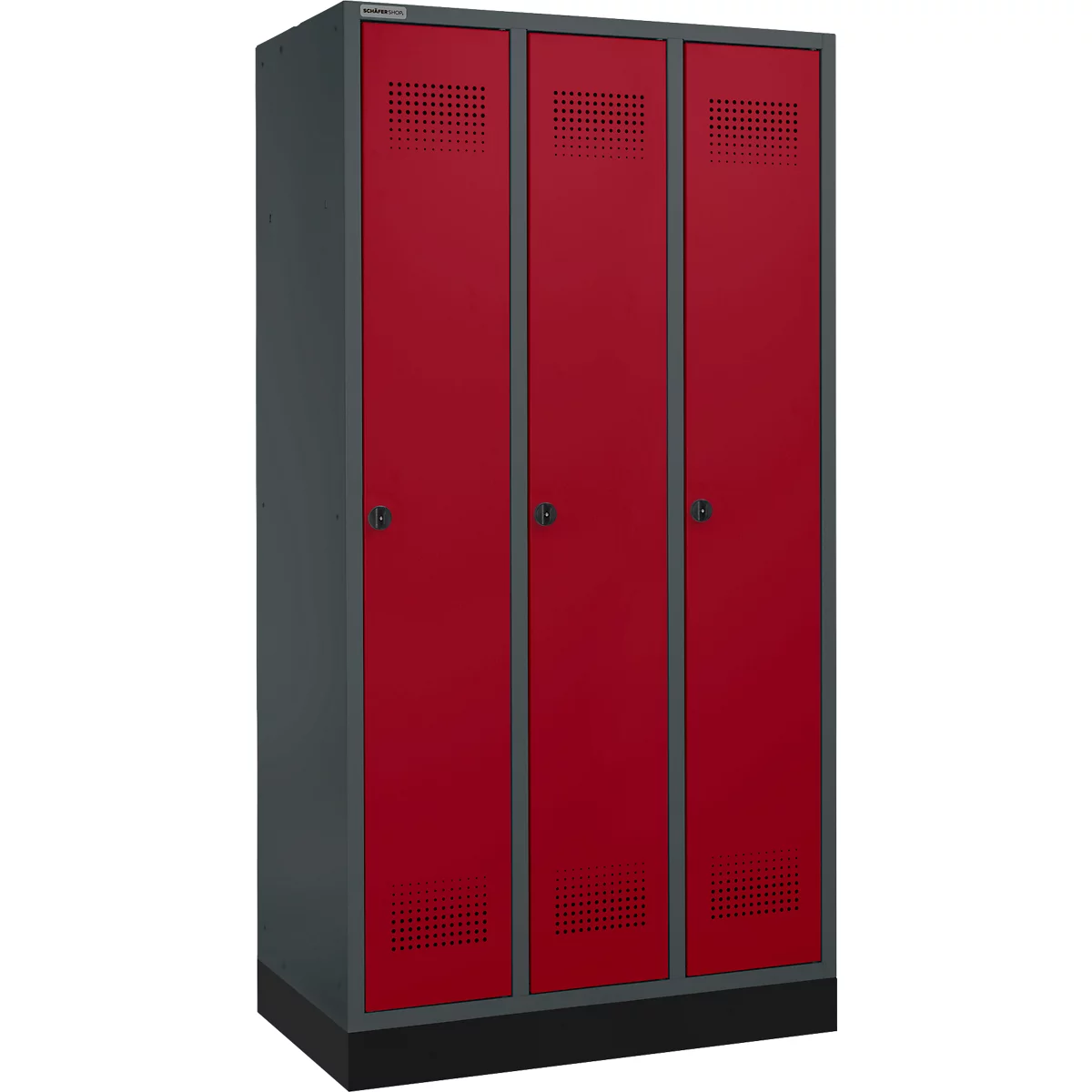 Schäfer Shop Genius Kleiderspind mit Sockel, 3 Abteile, Drehverschluss, anthrazit/rubinrot