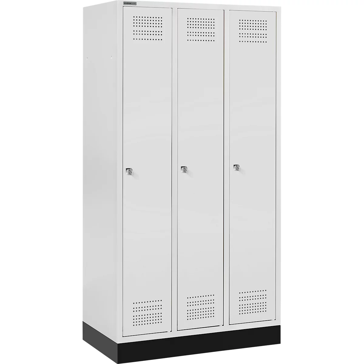 Schäfer Shop Genius Kleiderspind mit Sockel, 3 Abteile, Zylinderschloss, lichtgrau/lichtgrau