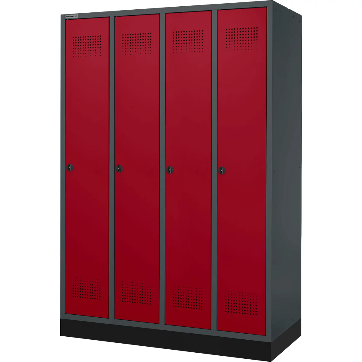 Schäfer Shop Genius Kleiderspind mit Sockel, 4 Abteile, Drehriegelverschluss, antzhrazit/rot