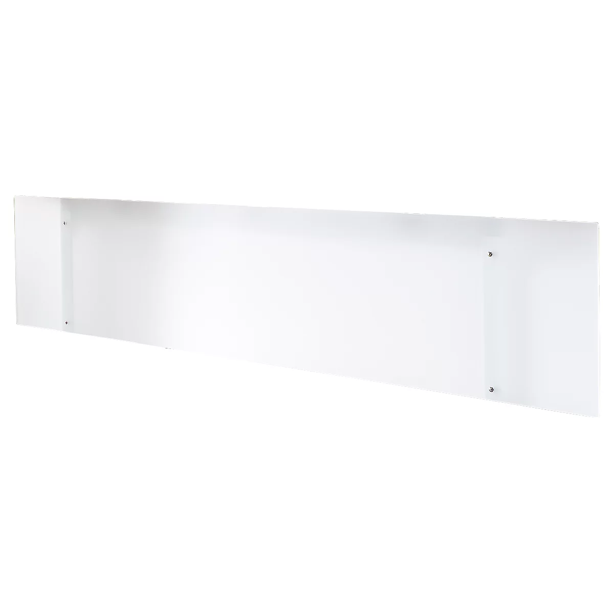White wall shelf with smooth surface. Screws are visible on the sides and ends.