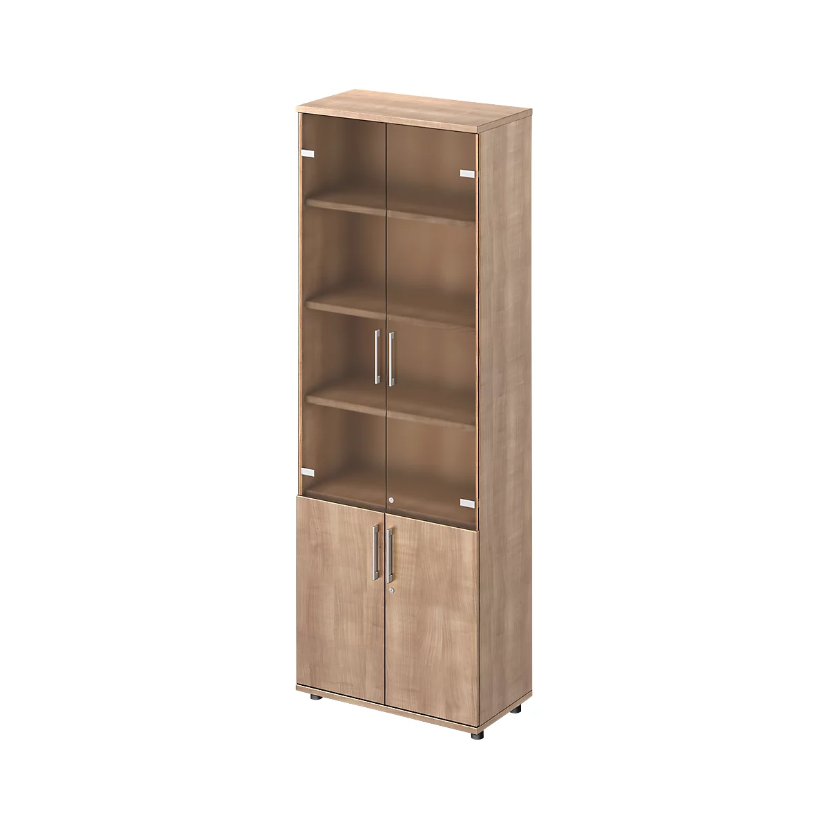 Schäfer Shop Genius Kombischrank TETRIS WOOD, 6 OH, H 2270 mm Glas- und Flügeltüren, Höhe inkl. Gleiter, Kirsche Romana-Dekor