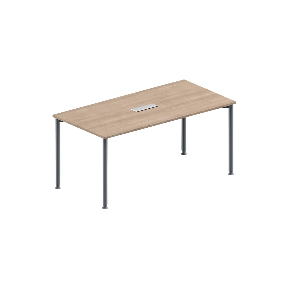 Schäfer Shop Genius Konferenztisch, 3-fach Anschluss, Rechteck, 4-Fuß Rundrohr, B 1600 x T 800 x H 720-840 mm, Eiche-Dekor/weißalu